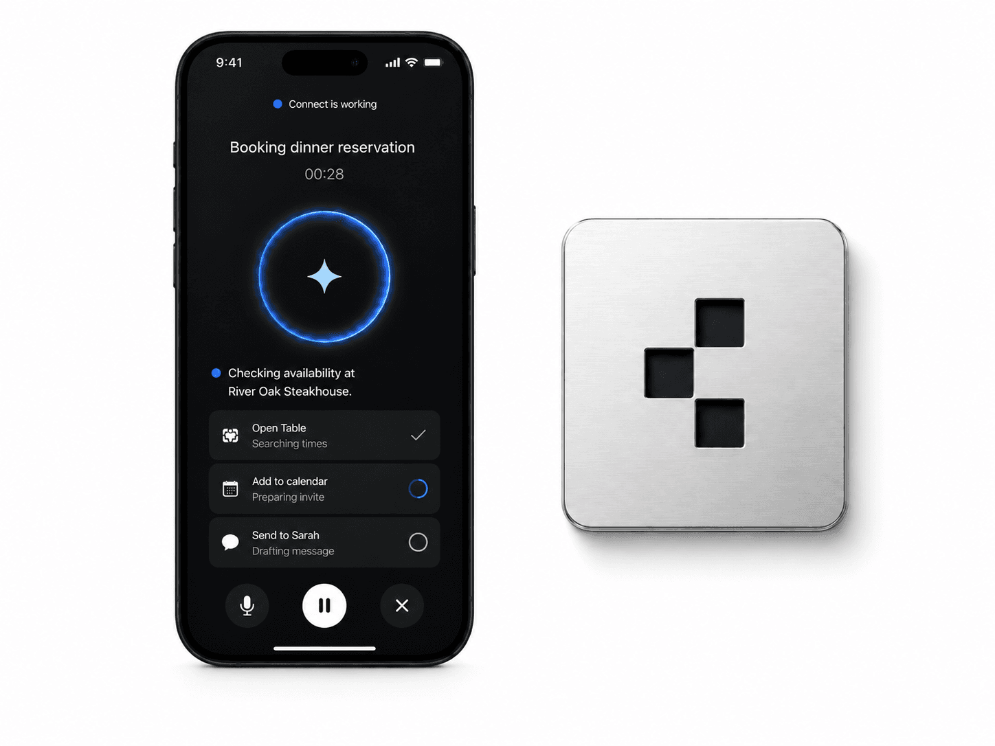 allmyphones AI operating an iPhone to book a dinner reservation